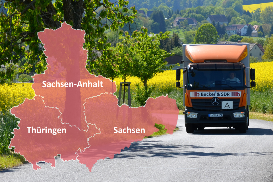 Lkw der Becker &amp; SDR unterwegs in Sachse, Sachsen-Anhalt und Thüringen